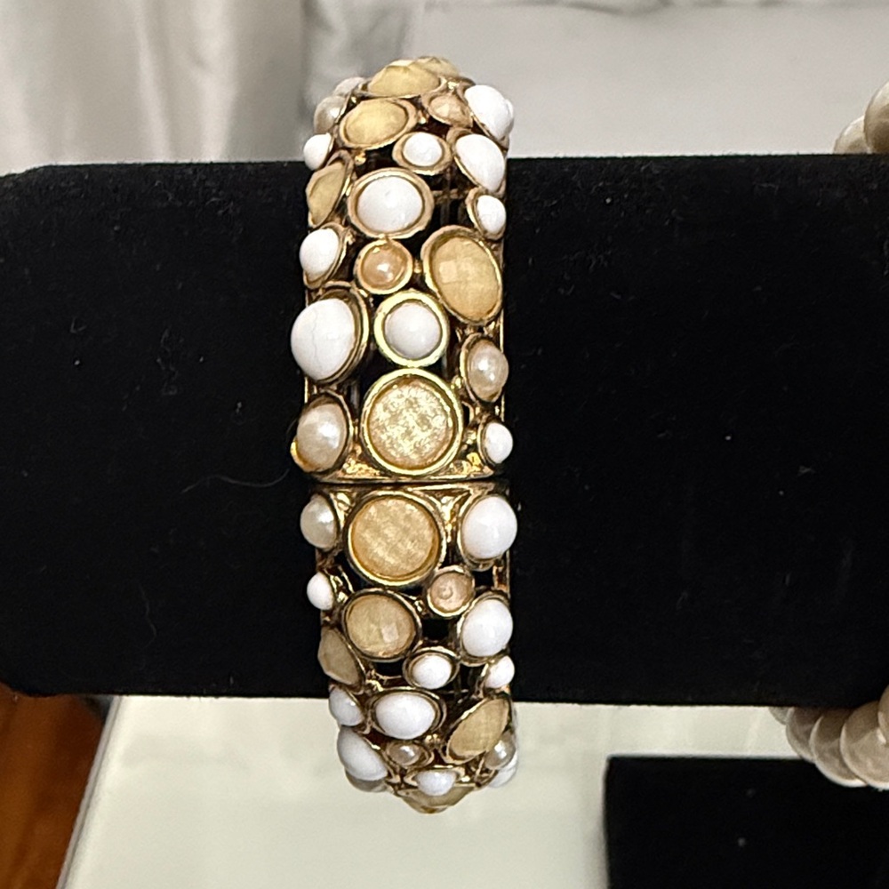 Gold and White Bubble-Detail Cuff Bracelet - Women Jewelry